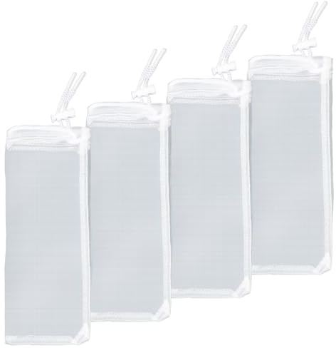 Pawfly 4 pièces Aquarium Filtre Sac à Dos média, Sac en Maille Ultrafine pour Aquarium avec Cordon 150 microns Aquarium Mesh Bag pour résine Fine, Anneau en céramique (21 cm x 8 cm)