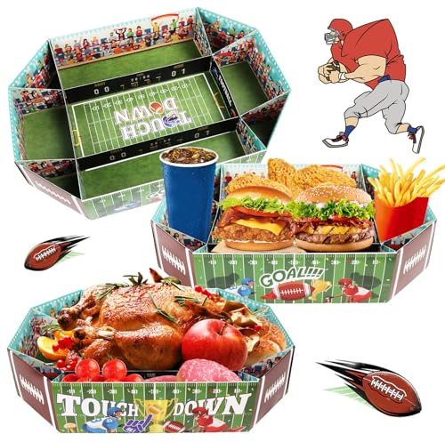 3 Stück Football Snack Stadium, Snackstadion Fußball Snack Stadion,Fußball Snack Tabletts Fußball Party Zubehör Snack Stadium für Fussball Deko,Perfekte Geschenk für Footballfans