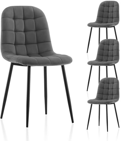 TUKAILAI Esszimmerstühle 4er-Set, Gepolstert Küchenstuhl Samt, Ergonomischer Polsterstuhl mit Hoher Rückenlehne Metallbeine bis 150kg, Moderne Stühle für Esszimmer Küche Schlafzimmer, Grau