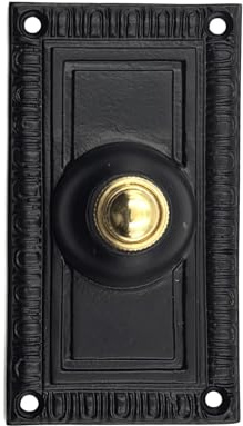 A29 Black Powder-Coated Antique Wired Doorbell Push Button – 4 1/2 x 2 1/2 – Vintage Design in Cast Iron Construction with Surface Mount – Fits Standard 2-Wire Chimes, DIY Install, Weather-Resistant