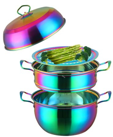 Stainless Steel Steamer Pot with Basket, Steaming Pot with Lid, 3-Tier Multipurpose Steamer for Vegetables, Pudding, Dumplings & Pasta for Stove, Induction, Gas(Colored)