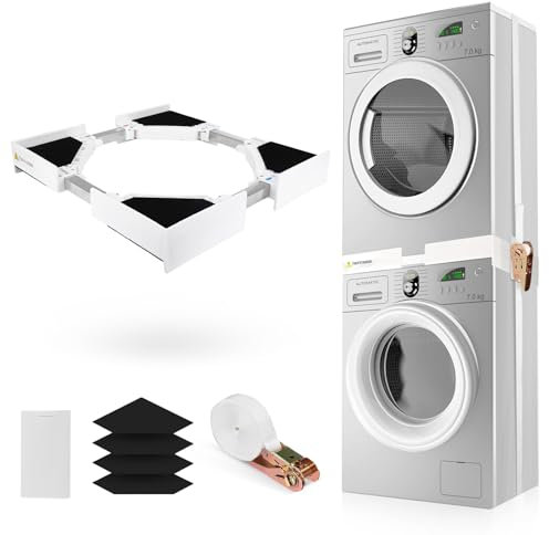 Support de machine à laver et sèche-linge avec corde à cliquet, 50 ~ 70 cm, cadre de connexion pour machine à laver et sèche-linge, buanderie, charge maximale : 12 kg