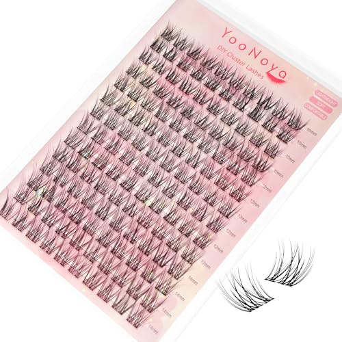 YOONOYA Wimpern Extensions 140 Pcs 10-14mm C Curl Wimpern Cluster DIY Individuelle Lash Clusters Volume Natürliche Lash Extesnion with Transparentes Lashes Band Wimpernverlängerung (QX-10-14mm-Mix)