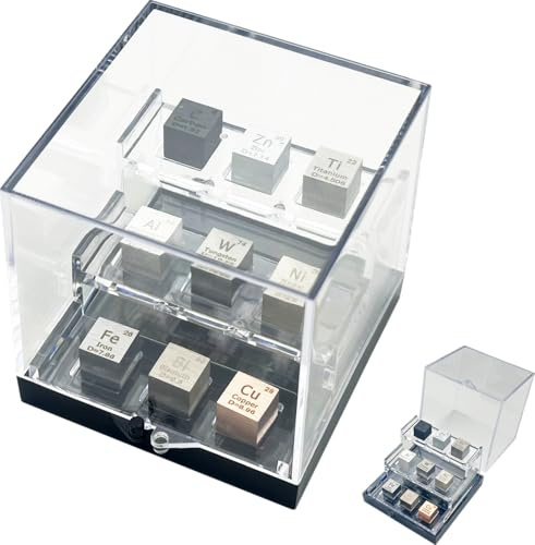 10mm Element Würfel Set 9 Stück mit 3-Ebenen Acryl-Displayständer | Periodisches Element Würfel-Sammlung Geschenk für Studenten Lehrer Wissenschaft Chemie-Liebhaber, Einzigartiges Design