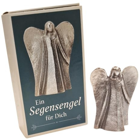 Herzmensch Silberner Kleiner Schutzengel aus massiver Bronze als Engel Geschenk zur Kommunion, Geburtstag, Weihnachten, Firmung 5 cm mit Geschenkschachtel