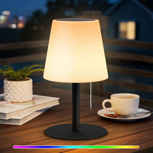 uuffoo Solar Tischlampe Outdoor Solarlampen für außen 2-in-1 Aufladung Warmweiß und RGB Tischleuchte Kabellos IP44 Aufladbar für Terrasse Camping Garten (Schwarz)