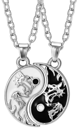 OUDQFCJ 2 Pezzi Collana Yin Yang per Coppia, Collana Taichi BFF, Collane dell'Amicizia, Ciondolo Yin Yang con Incisione Drago, Gioielli per Migliori Amici, Amanti e Regali di Coppia