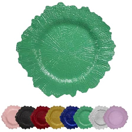 DaCakeWS 13 Inch 12pcs Reef Charger Plates – Elegant Decorative Dinner Plates for Wedding, Holiday Parties, and Formal Dining–Stylish Table Decor for Festive Celebrations (Green-12XH)