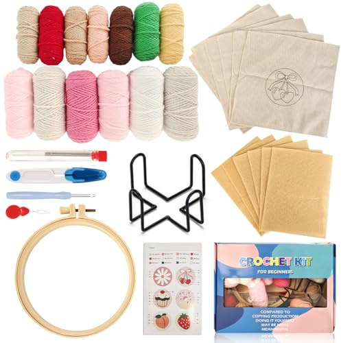 LOMUG 6-Teiliges Punch-Needle-Untersetzer-Set – Einfaches DIY-Stickset Für Anfänger, Kinder & Erwachsene Mit Motiven, Garn, Stickrahmen, Anleitung & Halter