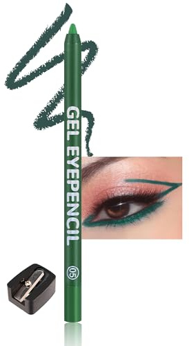 Gel Eyeliner Wasserfest Grün, Creme Matt Eyeliner Stift mit Anspitzer, Langahaltend Wischfest, Schnelltrocknende Geschmeidig, Hochpigmentierter Colored Eye Liner Pencil Make-up für Cosplay Party-05