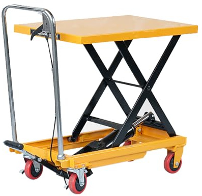 Carrello elevatore idraulico, capacità 300 kg, design a forbice, protezione posteriore di sicurezza per mobilità a 4 ruote, ideale per assemblaggio industriale e movimentazione dei materiali