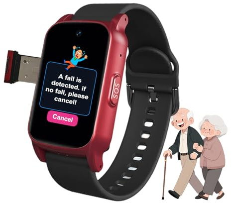 VCYEX Reloj Localizador Personas Mayores, Detección De Caídas SOS GPS Posicionamiento para Personas Mayores, Reloj Inteligente con Boton Emergencia AncianosRed,1.25 * 0.57 * 2.22inch