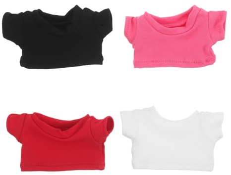 Bärenpuppen T-Shirt 4 Stück aus Stoff, 9cm, Wechselbar | Plüschbären und Puppensammlungen, Vier Farben, Weich Verarbeitet, Leicht Anzuziehen, 9cm