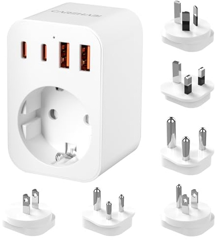 Kit d'adaptateur Prise Universelle, Adaptateur Voyage avec USB-A/Type-C, Adaptateur de Prise de Type G/B/I/A/M/D Adaptateur Universel de Voyage pour Le Royaume-Uni/Les États-Unis/l'Australie/Le Japon