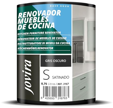 JOVIRA PINTURAS Pintura renovadora para Muebles de Cocina, acabado satinado al agua. Especial para renovar muebles de cocina, puertas, baños, etc. (750 ml,Gris Oscuro) T