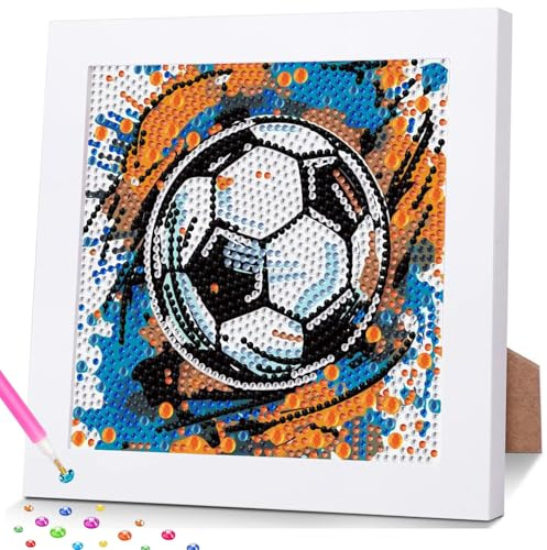 GOUGOUFAFA Diamond Painting Kinder Fußball, 5D Diamant Painting Bilder Junge, Diamond Painting Kinder für Kinder ab 8 9 10 11 12 Jahre mit Geschenkbox und Rahmen 18x18cm