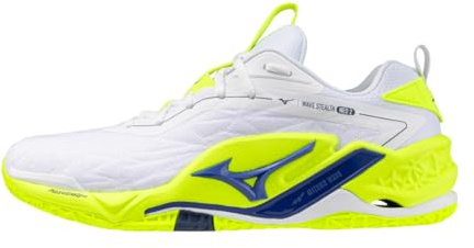 Mizuno Wave Stealth Neo 2 Handbollsskor, ENERZY NXT-teknik, präglad stickad ovandel, vågsula, Vit, 44 EU