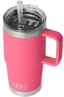 YETI Rambler Tasse à paille, en acier inoxydable avec couvercle hermétique et robuste, rose tropical, 739 ml