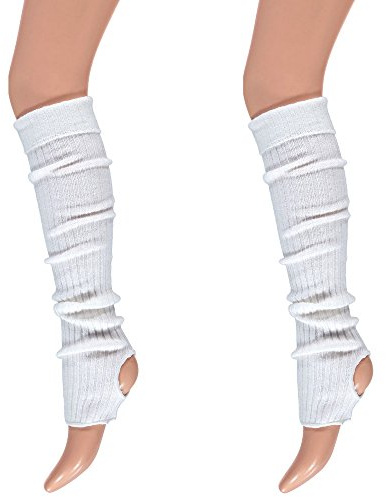 krautwear® 2x Mujer Chica Ballet - Calentadores con agujero en el talón calentadores de ballet Sirven legwarmer Mangas aprox. 55 cm 1980er años 80 años negro blanco neón rosa verde amarillo naranja