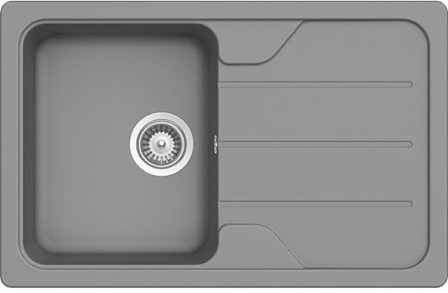 SCHOCK Küchenspüle Formhaus D-100S Croma 78x50 cm - CRISTALITE® Hellgrau mit Abtropffläche - Küchenspüle für 45 cm Unterschrank - Reversible Einbauspüle - Robuste Quarzkomposit-Oberfläche