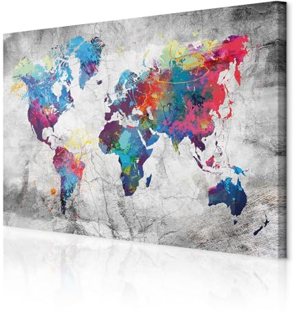 decomonkey Wandbilder Weltkarte 120x80 cm 1 Teilig Leinwandbilder Wanddeko | Strukturleinwand, Holzkeilrahmen, Bild auf Leinwand, Kunstdruck, Wohnzimmer, Wanddekoration, Welt Karte, Landkarte