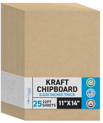 25 Chipboard Sheets 11 x 14 inch - 22pt (Point) Light Weight Brown Kraft Cardboard for Scrapbooking & Picture Frame Backing (.022 Caliper Thick) Paper Board | MagicWater Supply