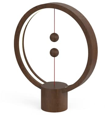 DesignNest by Allocacoc Heng Lampada a LED di design, per soggiorno, camera da letto con collegamento USB in luce bianca calda (legno brillante, rotonda)