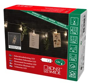 Konstsmide LED Lichterkette, mit Fotoclips, 12 warm weiße Dioden, 4.5V Innentrafo, transparentes Kabel - 1451-103