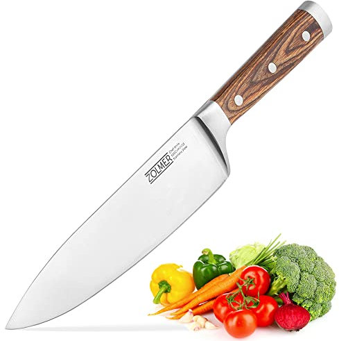 ZOLMER® Kochmesser - Extra scharfes Küchenmesser - Chefmesser mit komfortablem Griff aus Pakka Holz - Einzigartiges Schneideerlebnis