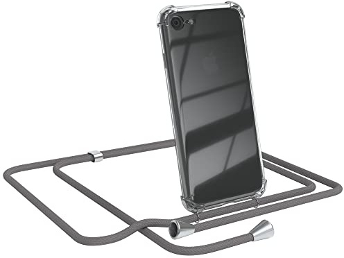 EAZY CASE Handykette kompatibel mit iPhone SE (2022/2020) / iPhone 8/7 Handyhülle mit Umhängeband, Handykordel mit Schutzhülle, Silikonhülle, Hülle mit Band, Stylische Kette für Smartphones, Anthrazit