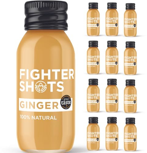 Fighter Shots Ginger Shots (12x60ml) | Award Winning Fresh & Fiery Ginger Shots | 27g of Cold Pressed, Fresh Root for Immune Support | Boosts Energy | 100% Natural | A Perfect Pick Me Up