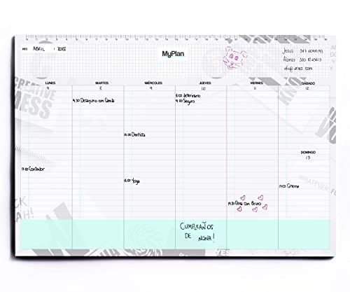 Planificador Semanal Sin Fecha A4 32x22 - Organizador Semanal de Tareas y Citas - Weekly Planner Semanario - Calendario Semanal de Mesa - Agenda Oposiciones - Planning Semanal De Escritorio ToDo List
