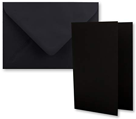 FarbenFroh by GUSTAV NEUSER 50x Faltkarten-Set DIN A7-10,5 x 7,4 cm - mit Umschlägen DIN C7 in Schwarz - Kleine Doppelkarten blanko zum Selbstgestalten und Bedrucken