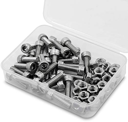 M6*30mm 30 Stück Innensechskantschraube und Mutter Kombinationsbox 18-8 Edelstahl Zylinderschrauben mit Innensechskant