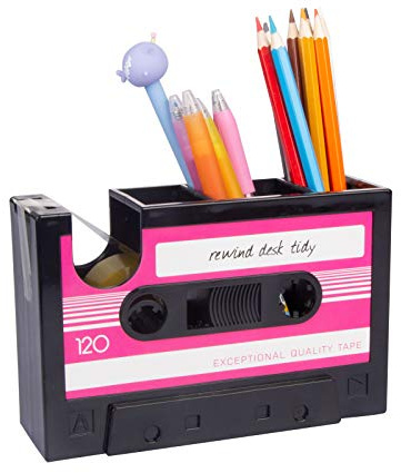 Aobopar Cute Tape Dispenser, Pink Tape Dispenser Desk, Office Desktop Tape Dispenser, Funny Novelty Tape Dispenser Pen Holder, Retro Cassette 80'S Desk Accessory Organizer