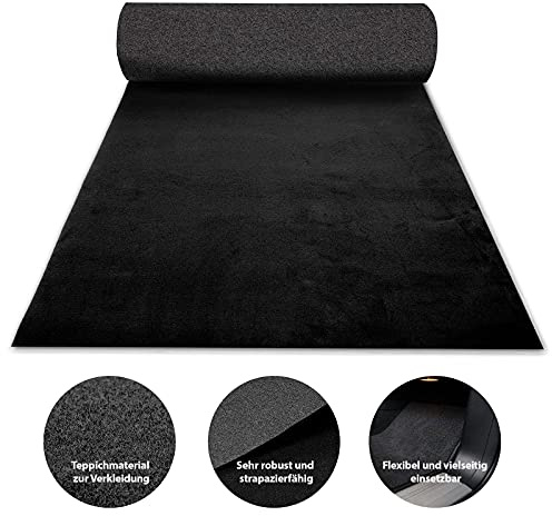 Floordirekt Autoteppich M Kofferraummatte | Innenraumverkleidung für Auto Restauration & Instandhaltung aus hochwertiger Velours-Oberfläche | Meterware Kofferraum Schutzmatte 4mm Schwarz 100 x 1000 cm