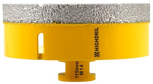 HIGHDRIL Diamant Bohrkrone - 115mm Lochsäge Fliesen M14 Gewinde für Porzellan Fliese Keramik Granit Marmor Trockenbohren Fliesen Diamantbohrer