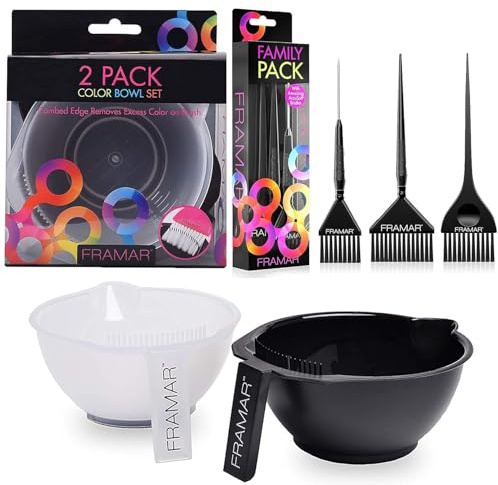 FRAMAR Hair Dye Brush Set – 3-Pack Black Colour Brushes, Hair Dye Bowl Set – Tint Bowl for Colour pack of 2