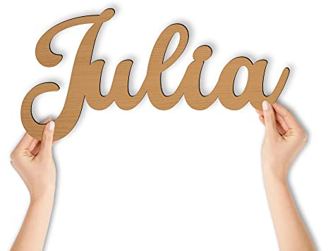 Namofactur Holzschriftzug Julia aus Holz für Tür und Wand | Mit Klebepunkten für Tür oder Wand geliefert und in Deutschland gefertigt – Namensdeko für Kinder, Babys und Erwachsene