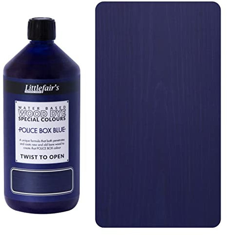 Littlefair's Holzbeize auf Wasserbasis - (Polizei-box Blau) - ungiftig, umweltfreundlich und schnell trocknend - Einfach aufzutragende, konzentrierte Formel für alle Holzarten - 1 LTR