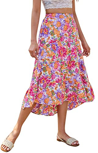 SimpleFun Womens Skirts for Summer Dressy Boho Tropical Printed Ladies Flowy Chiffon Skirt (Floral3,M)