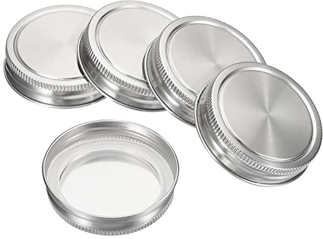 PATIKIL 70mm Regular Mouth Stainless Steel Mason Jar Lids, 1Set/5 Pack Canning Jars Caps with Silicone Sealing Ring for Kitchen Storage
