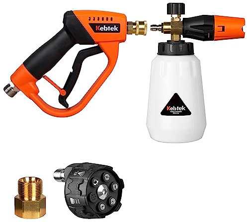 Kebtek Canon à Mousse et Pistolet Haute Pression 5200 PSI pour Lavage Voiture Auto, avec 6-en-1 Embouts de Buse et Adaptateur Compatible avec Karcher K2-K7 (MRP-001-A)