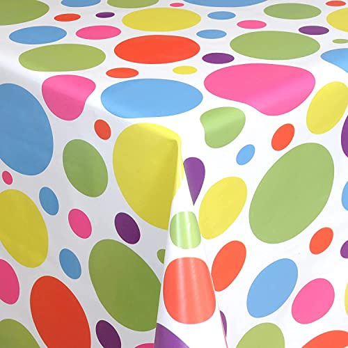 Wachstuch Tischdecke abwaschbar Gartentischdecke, Viele Größen und Designs, wasserabweisend (Bunte Punkte- Mehrfarbig- 06021-00, 100x140 cm)