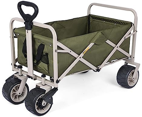 WRJAHCG Bollerwagen Faltbar,Faltbar Garten Handwagenbreite Reifen Transportwagen Kapazität 150L Mit Seitentasche Verstellbarem Griff Campingwagen Und Tragkraft 120Kg,Grün,Off Road Wheel