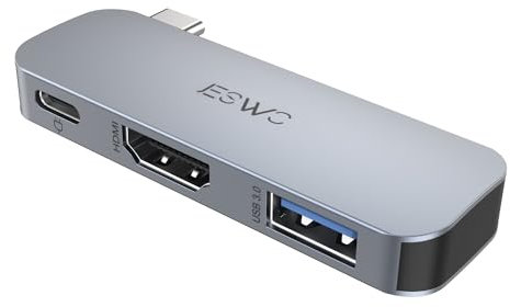 JESWO Adaptador USB C a HDMI, Adaptador HDMI a USB C 3 en 1, con Puerto HDMI 4K, Puerto USB 3.0 y Puerto de Carga PD, Compatible con Windows 11/10/8, Mac OS, iPad OS o posteriores