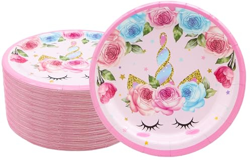 GOGUOGOFA 50Pcs Rainbow Unicor Paper Plates Unicor Birthday Party Supplies 7 Rainbow Dessert Plates Pink Rainbow Plates for Girls Baby Shower Unicor Birthday Party Decorations