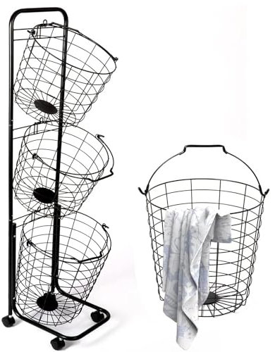 Wäschekorb auf Rollen 3 Fächer Große Wäschesammler 126 x 36 x 33 cm Metall Fahrbar Wäschekorb mit Griffen Wäschesammler Wäschewagen Platzsparend für Badezimmer, Waschküche