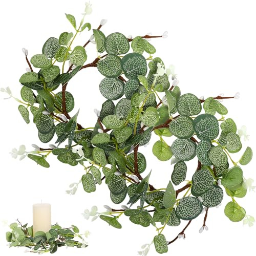 MAGICLULU 2stücke Dekorativer Kerzenring Künstlicher Eukalyptus Kranz Für Ostern Festliche Wreaths Für Zuhause Indoor Und Outdoor Deko Hochzeits Partydekoration