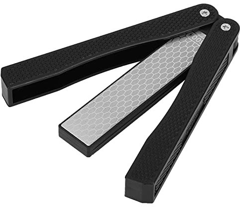 Diamond Knife Sharpener, 400/600 Grit Folding Sharpening Stone Dual Grit Sharpener Portable Pocket Diamond Whetstone for Outdoor Camping Kitchen Home (Black)